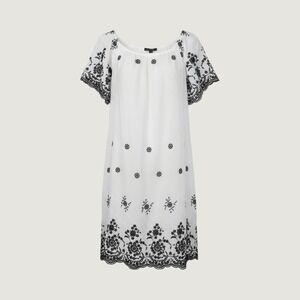 Lovelee White Black Floral Embroidered Flutter Sleeve Shift Dress Womens 3X